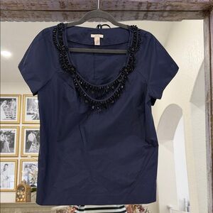 J. Crew Navy Beaded Blouse